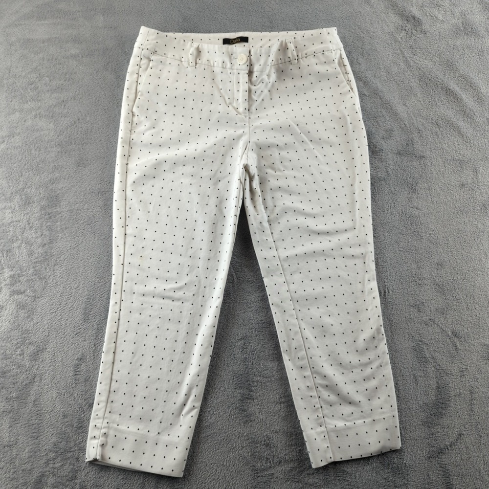 Dalia‎ Pants Womens 10 White Black Polka Dot Slim Fit Stretch Cropped Casual